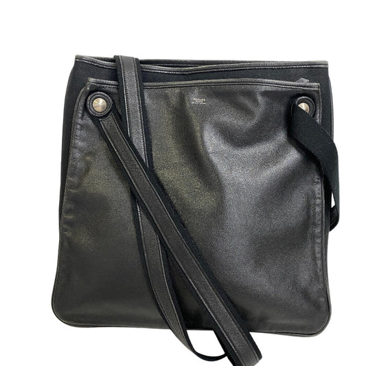 HERMES Shoulder Bag Leather, Canvas black Mrs. hippies