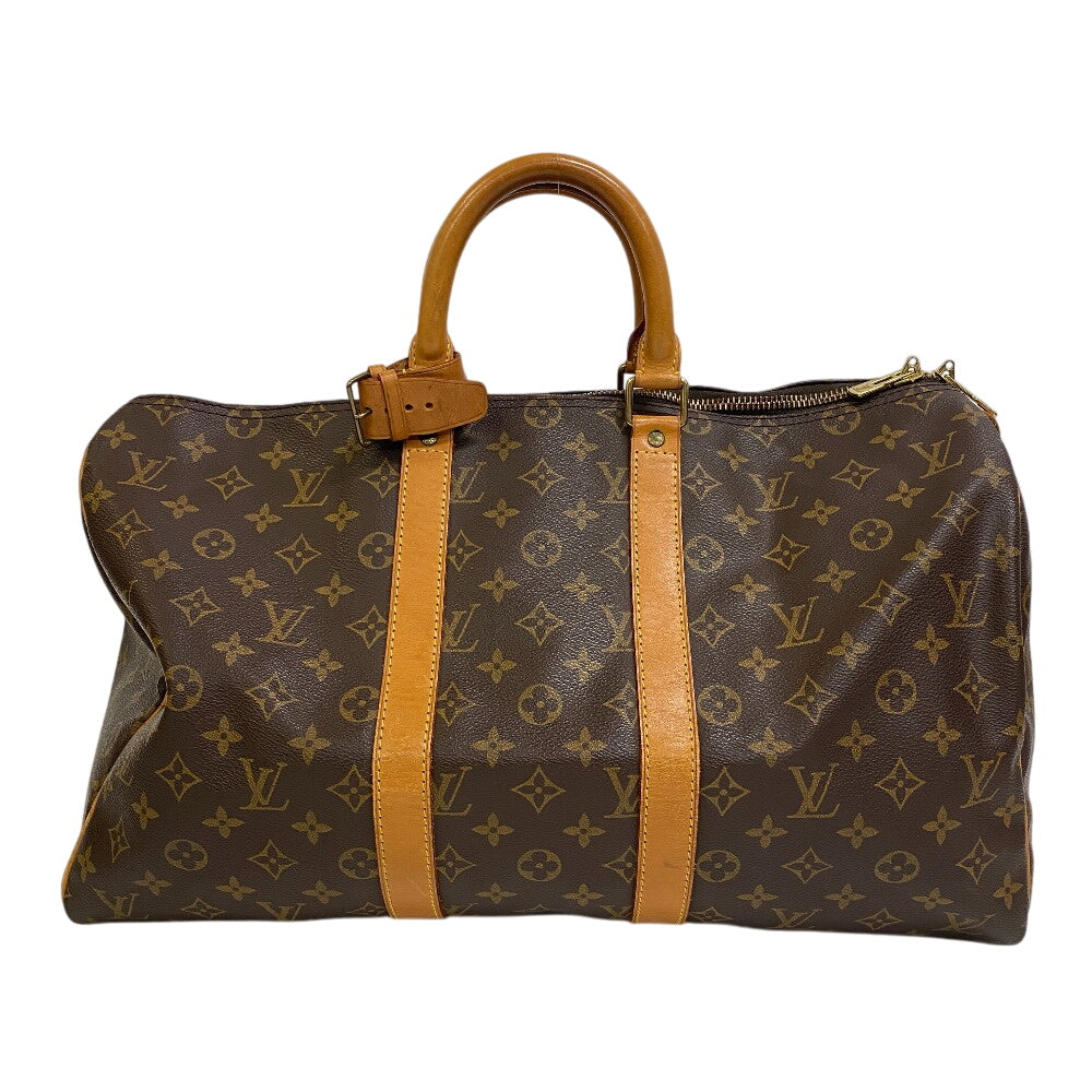 LOUIS VUITTON Boston Duffel bag Leather, Cloth Brown Monogram Keepall 45