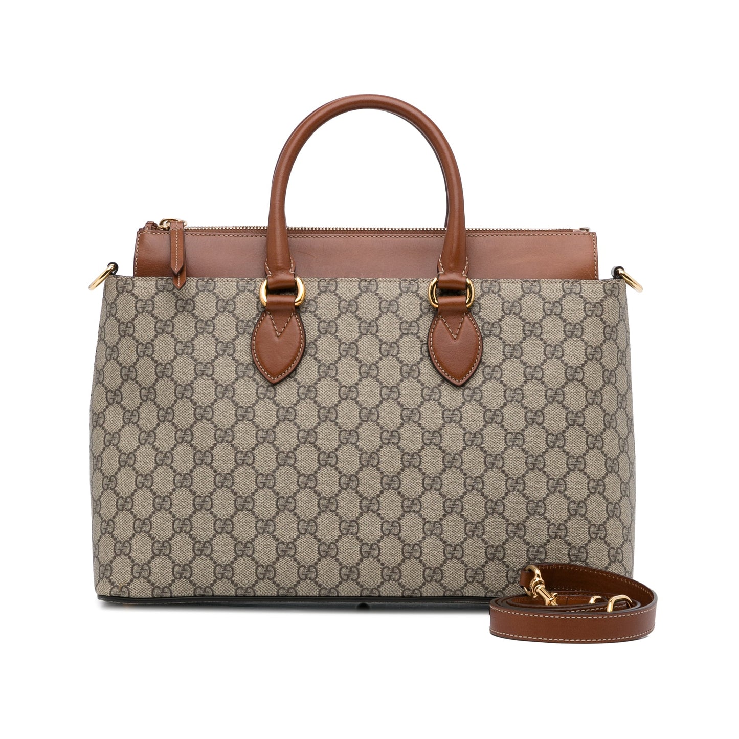 Gucci GG Supreme Brown Leather Canvas Shoulder Bag