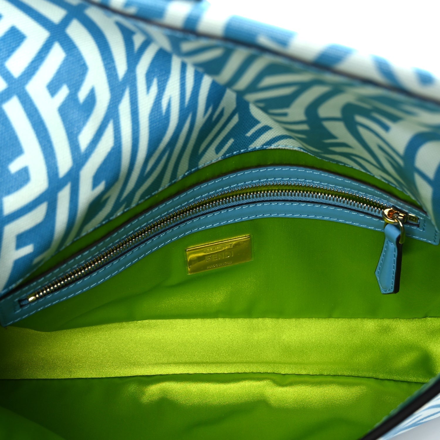 Fendi X SARAH COLEMAN Glazed Canvas Vitello King FF Vertigo Baguette 1997 Cyber Blue White