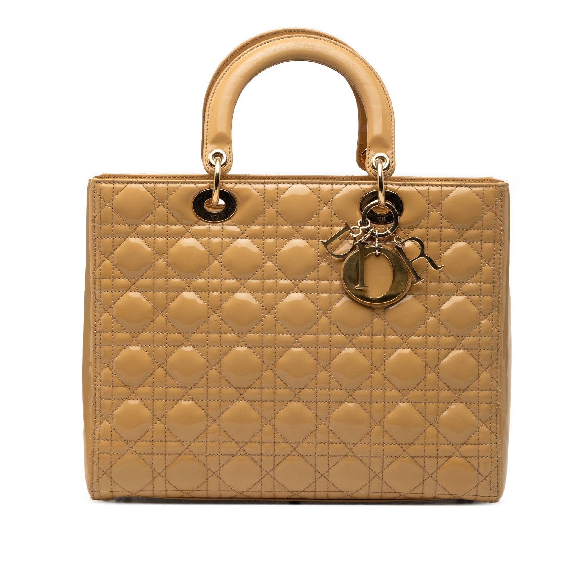 Brown Dior Large Patent Cannage Lady Dior Satchel