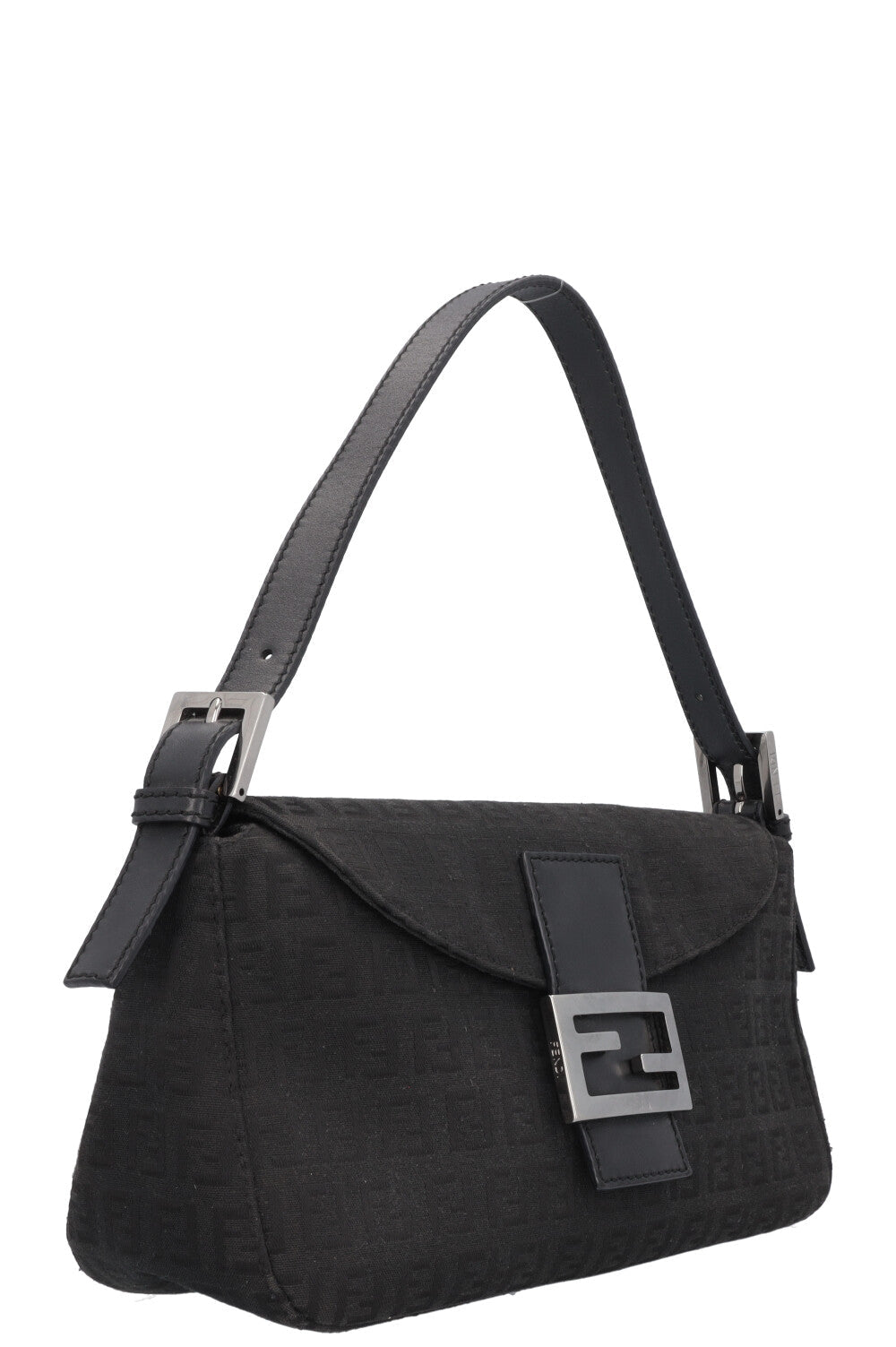 FENDI Zucca Print Baguette Shoulder Bag Black Canvas
