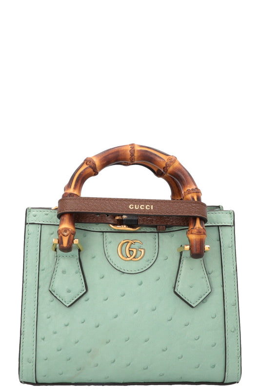 GUCCI Diana Mini Tote Bag Ostrich Turquoise