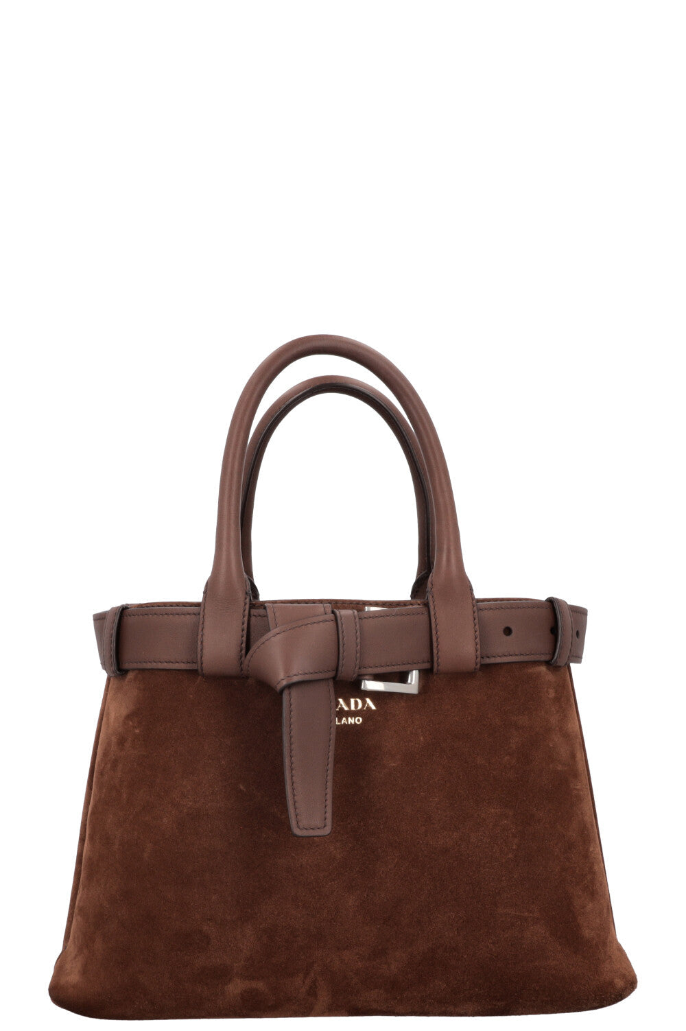 PRADA Medium Buckle Bag Suede Cocoa Brown