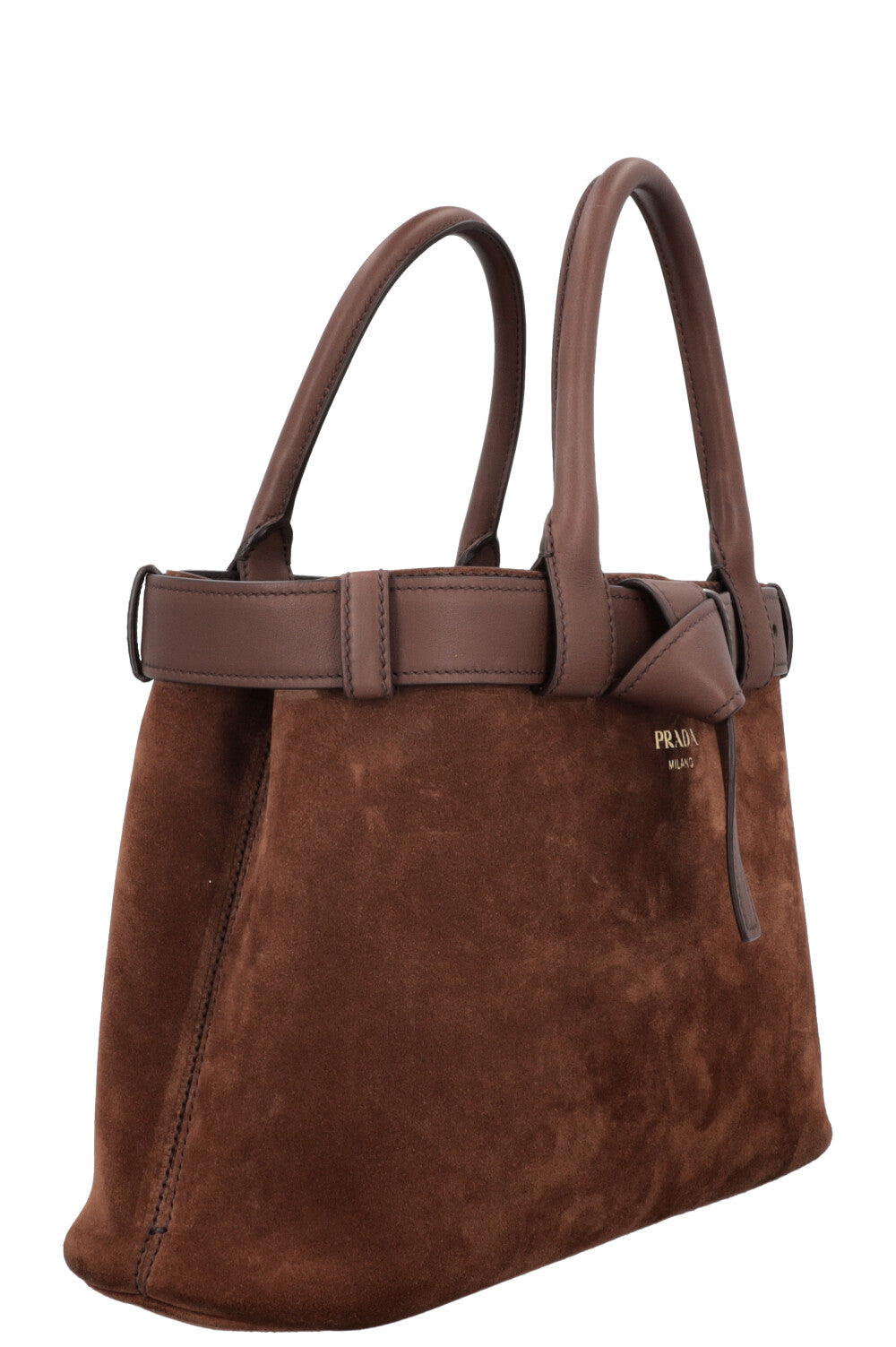 PRADA Medium Buckle Bag Suede Cocoa Brown