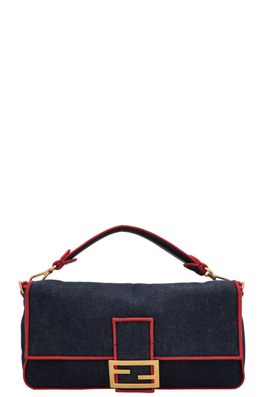 FENDI Large Baguette Crossbody Bag Denim Red