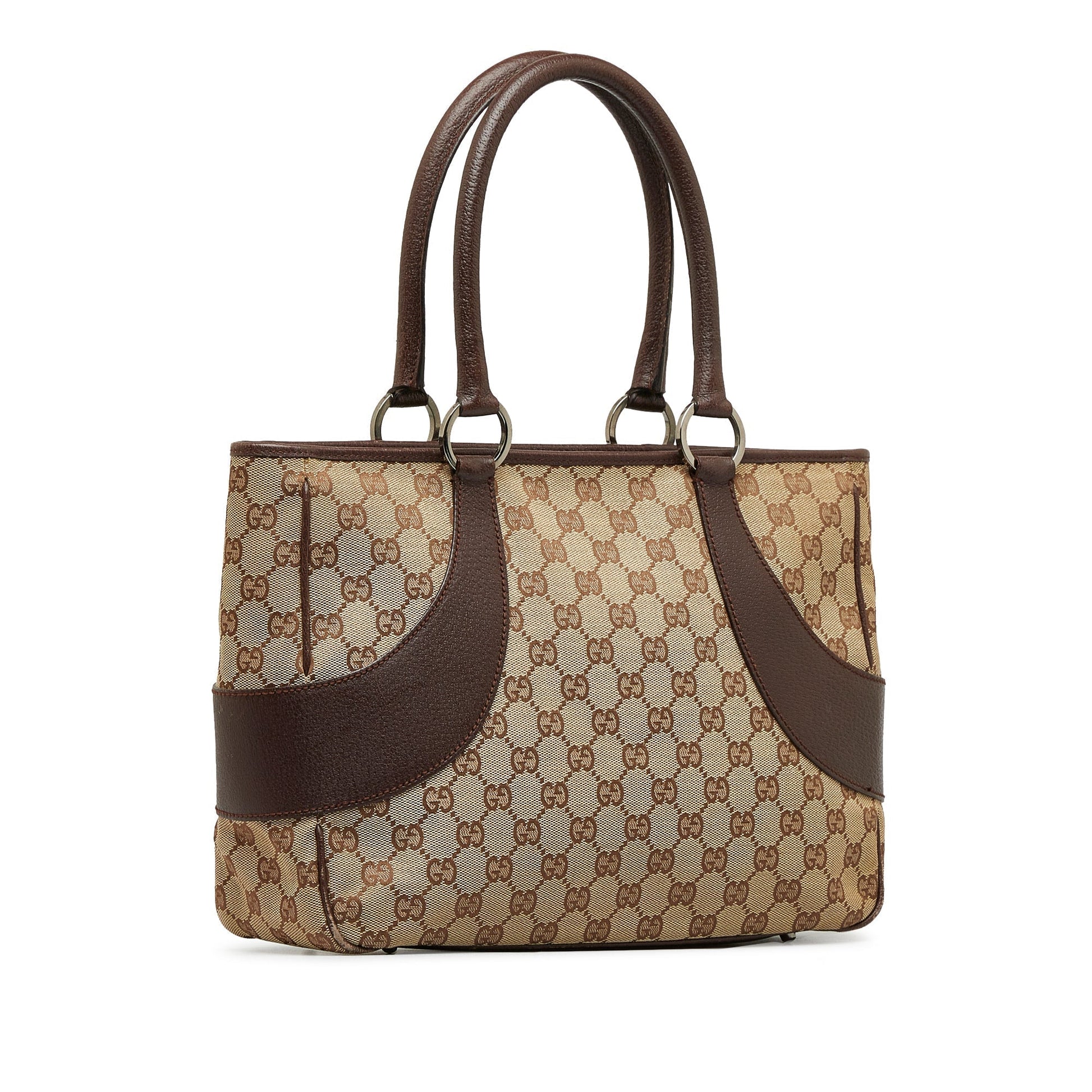 Gucci Brown Leather Canvas Tote Style 18