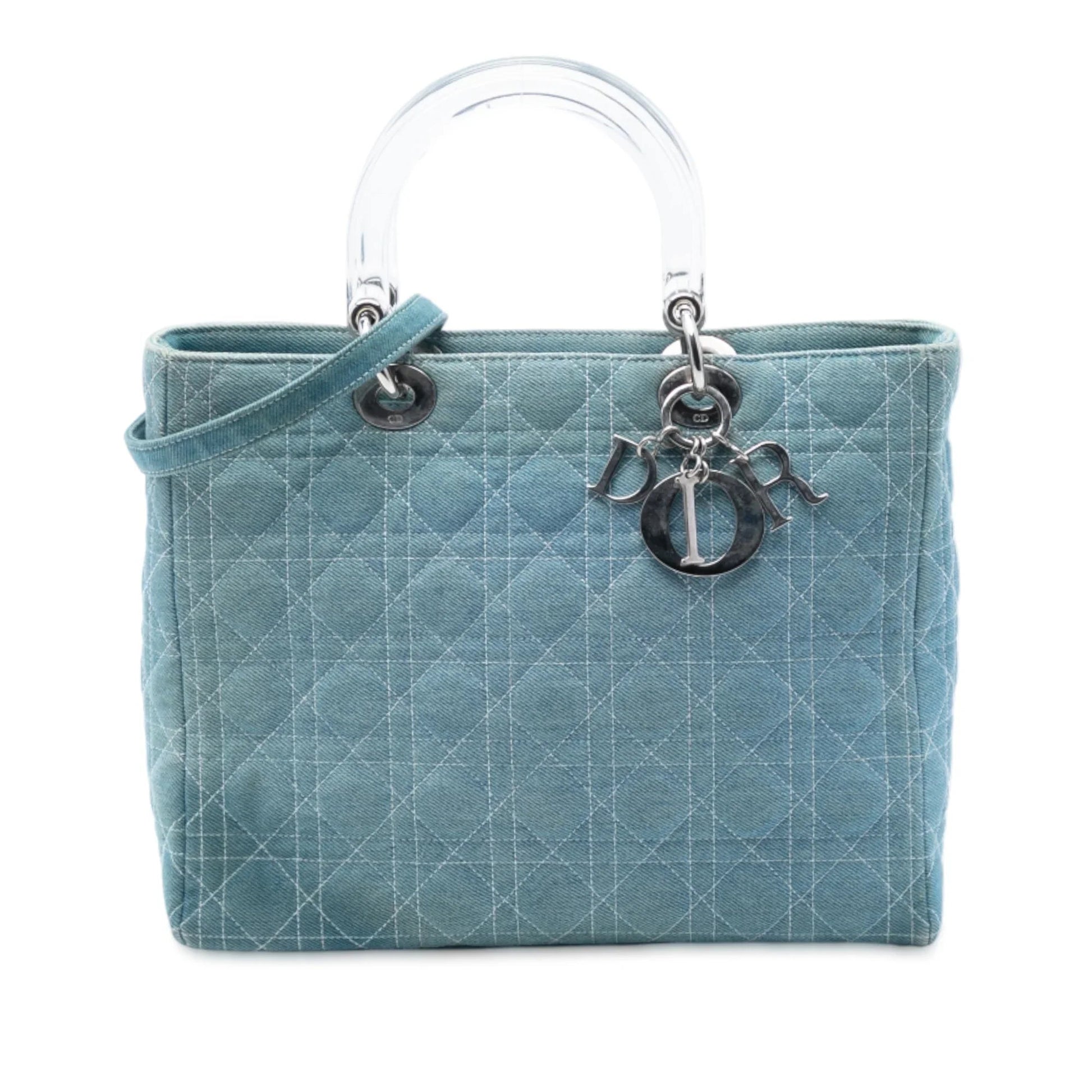 Blue Dior Large Denim Cannage Acrylic Handles Lady Dior Satchel