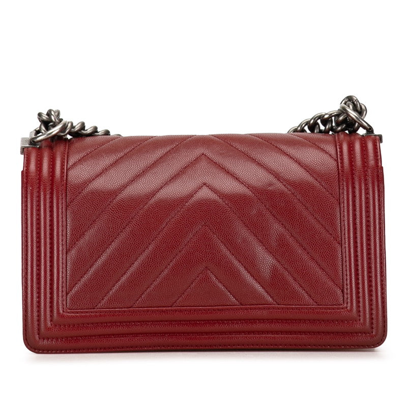 Chanel Boy Chanel 25 V Stitch Chain Shoulder Bag Wine Red Caviar S Chanel