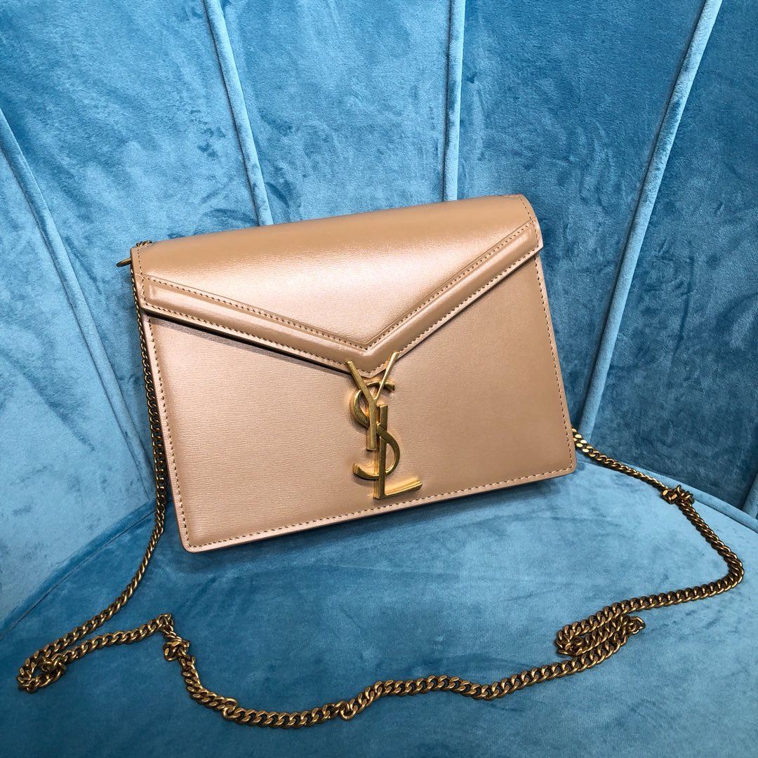 Yves Saint Laurent Cassandra Medium Chain Bag Dark Beige.7in/