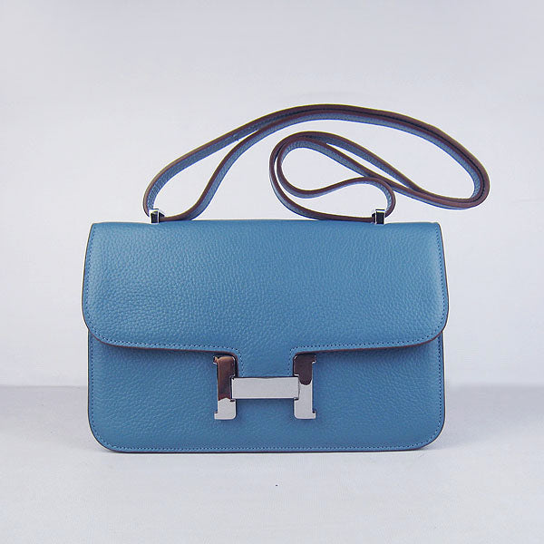 Luxury Hermes calf Leather Message Bag blue silver
