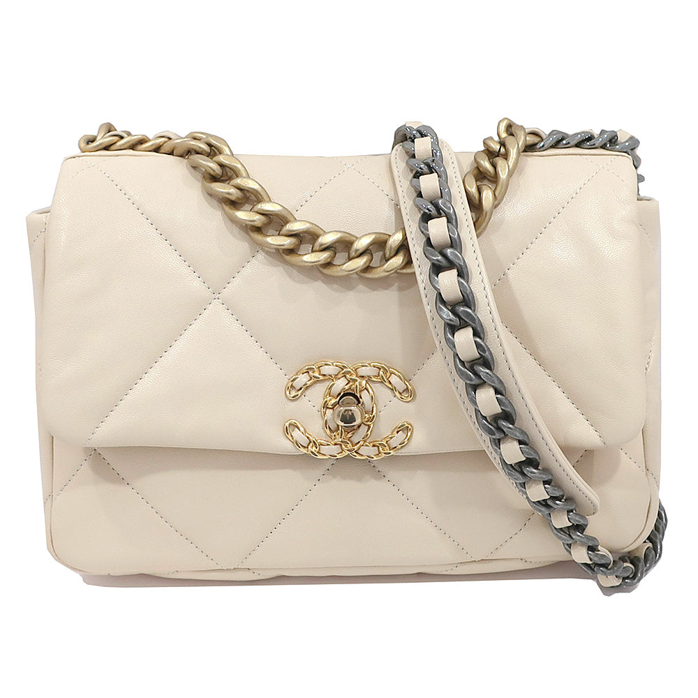 CHANEL CHANEL19 Chain Shoulder Bag Matrasse AS1160 Beige GD/SV G Woman 28th St/8-digit Purchase Certificate Box