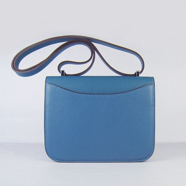 Luxury Hermes Constance Cowskin Leather Bag blue silver