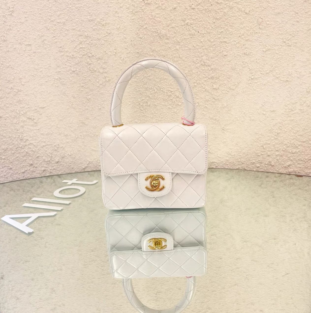 Chanel White Quilted Lambskin CC Top Handle Mini Kelly Bag Gold Hardware, 1994