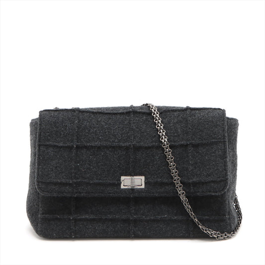 Chanel Chocolate Bar Wool Single Flap Double Chain Bag 2.55 Black Silver Gold 5th