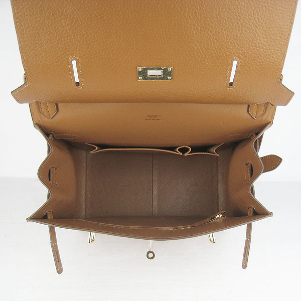 Luxury Hermes Leather Shoulder bag light coffee golden