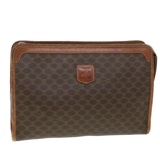Luxury CELINE Macadam Canvas Clutch Bag PVC Leather Brown ac1846