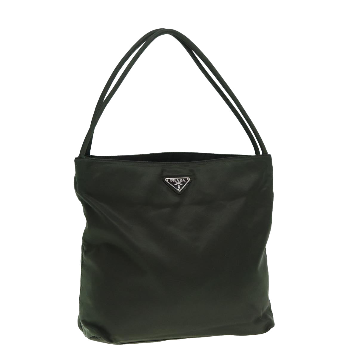 PRADA Tote Bag Nylon Khaki Silver Auth