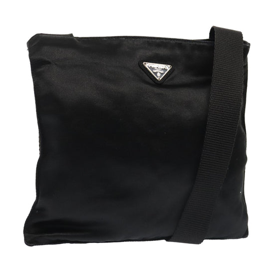 PRADA Shoulder Bag Satin Silver Black Auth