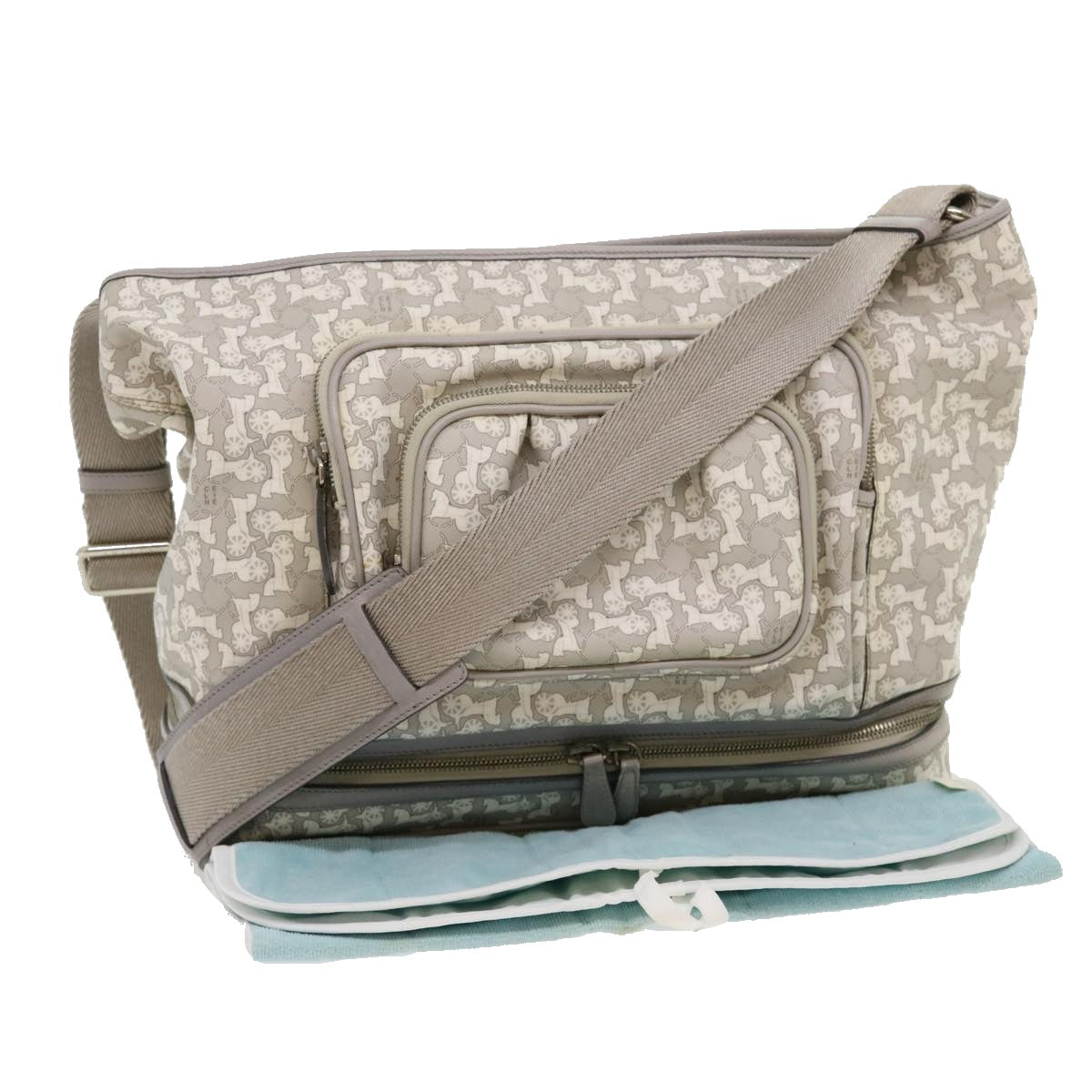 Luxury CELINE Salky Pattern Shoulder Bag Ai Tominaga PVC Leather Gray ac919
