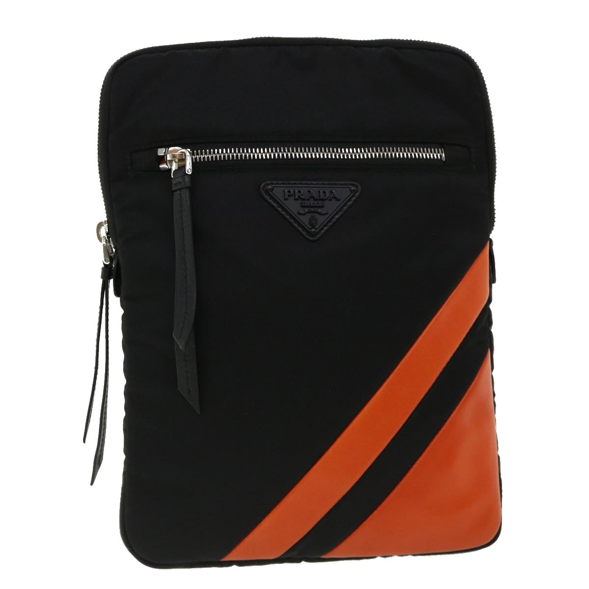 PRADA Clutch Bag Nylon Leather Black Orange Auth