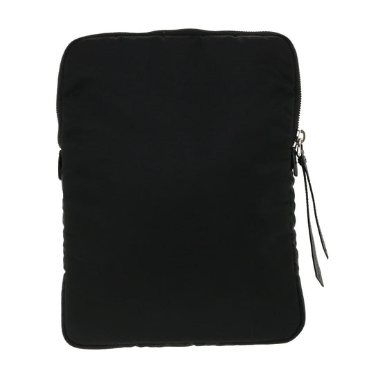 Prada Clutch Bag Nylon Leather Black Orange