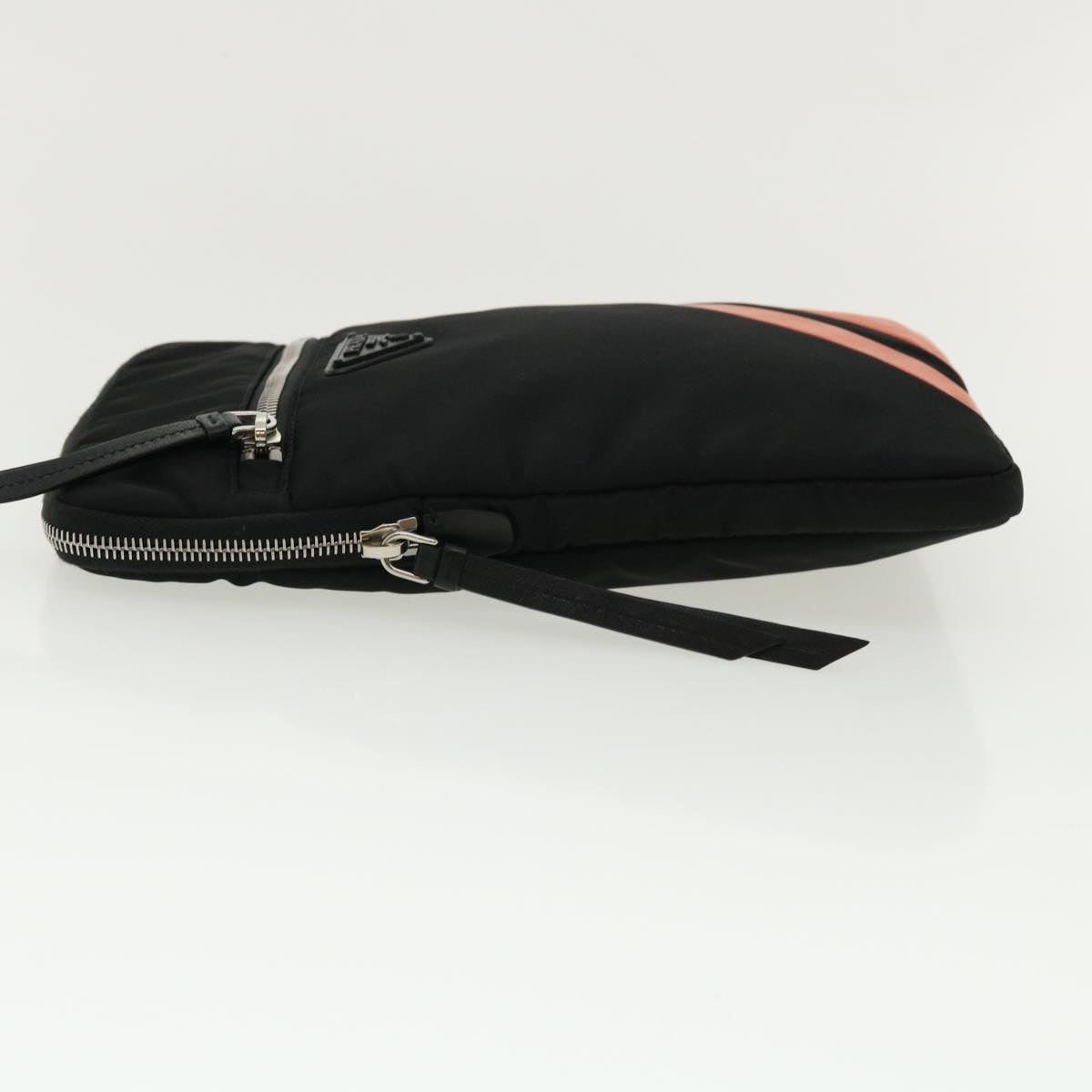 PRADA Clutch Bag Nylon Leather Black Orange Auth