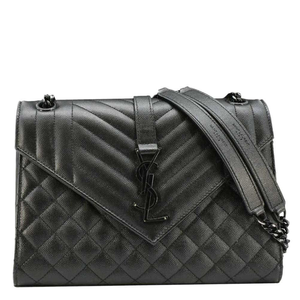 SAINT LAURENT Envelope Medium Mixed Matelasse Leather Shoulder Bag Black
