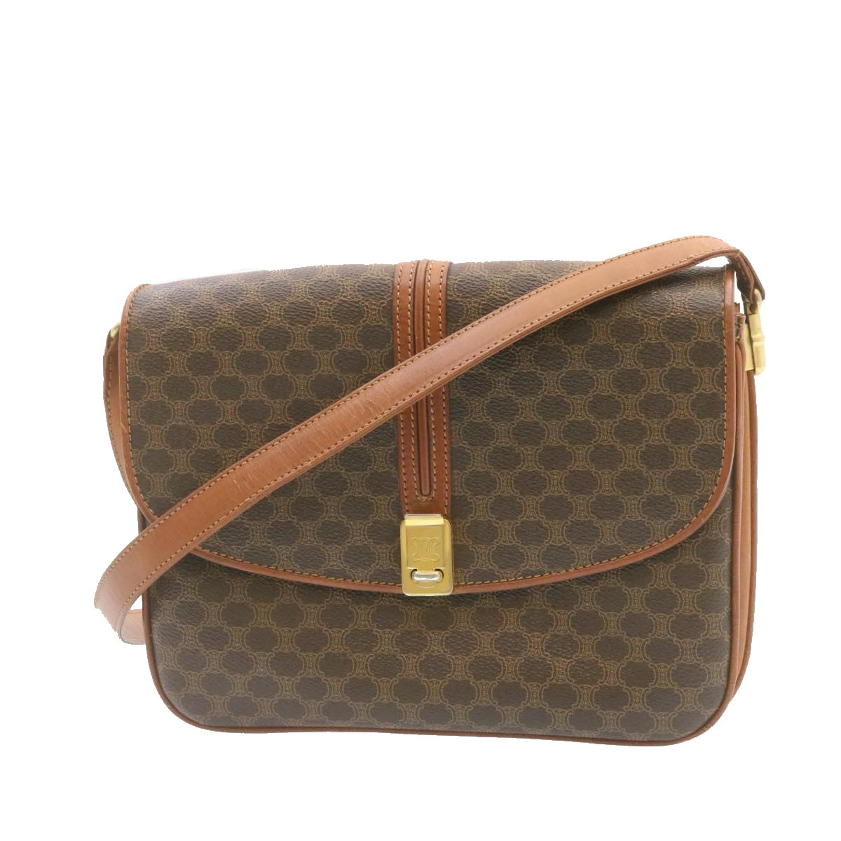 Luxury CELINE Macadam Canvas Shoulder Bag PVC Leather Brown ai095