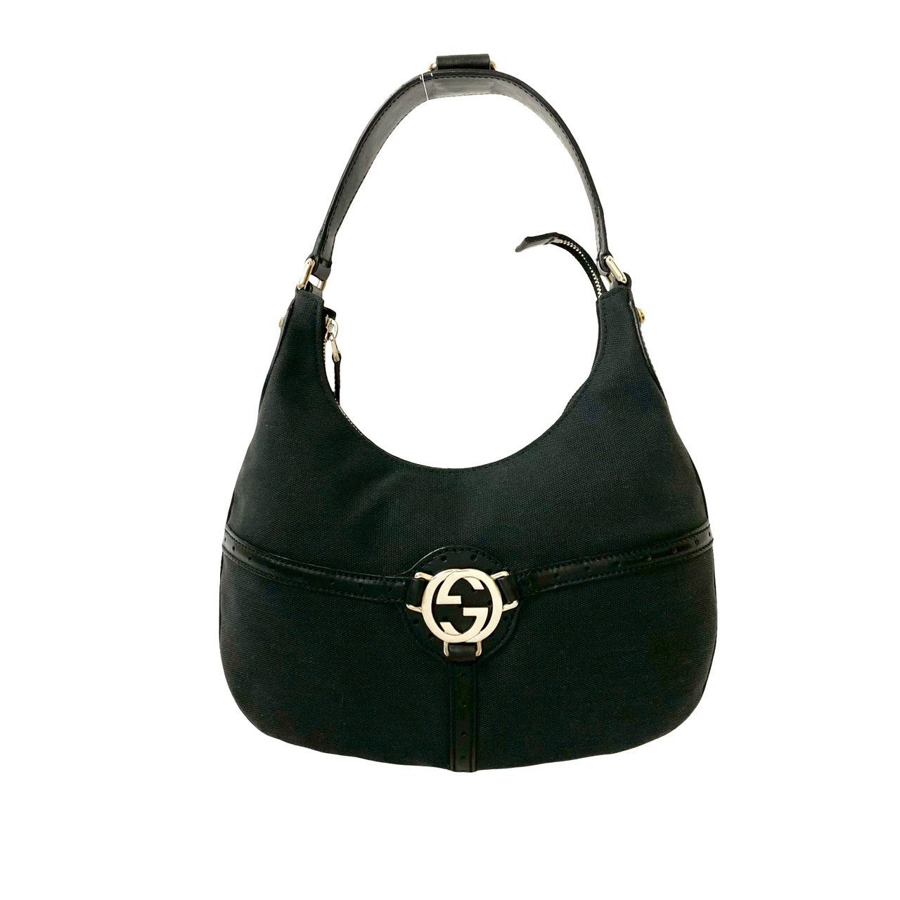 Gucci GG Logo Leather Canvas Shoulder Bag