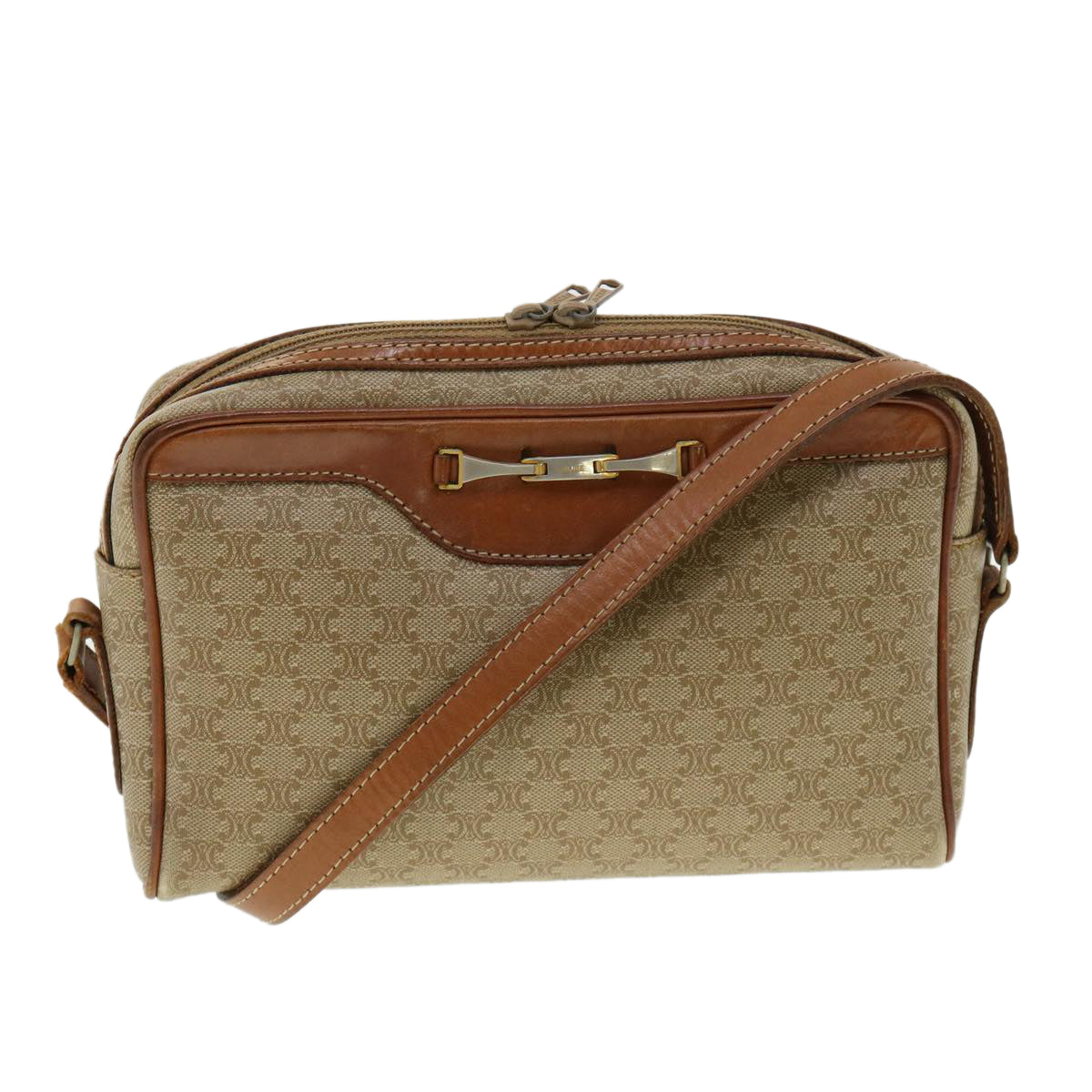 Luxury CELINE Macadam Canvas Shoulder Bag Beige am3110