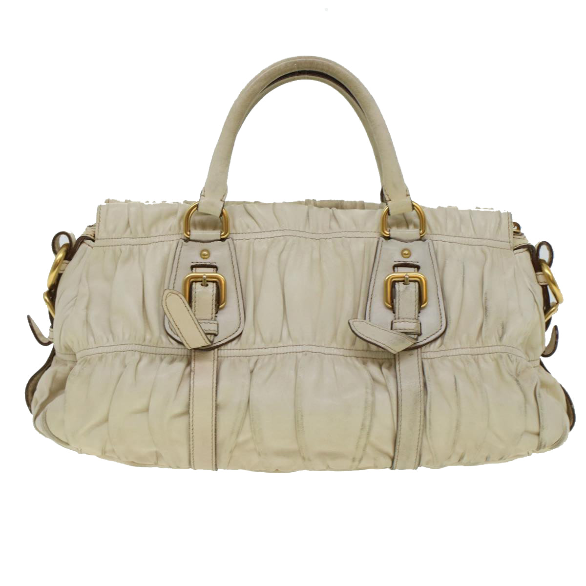 Prada Hand Bag Leather Beige