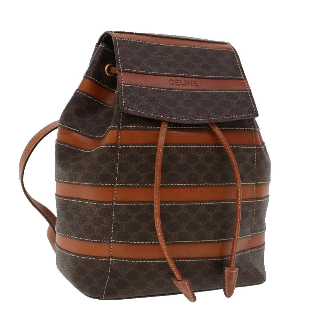 Luxury CELINE Macadam Canvas Backpack PVC Leather Brown am4403