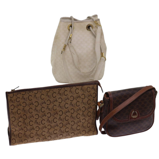 Luxury CELINE Shoulder Bag Canvas Leather 3Set Brown Beige am5026