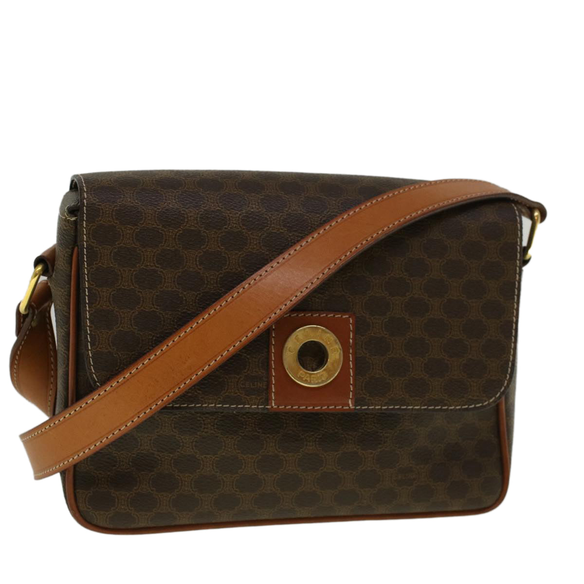 Luxury CELINE Macadam Canvas Shoulder Bag PVC Leather Brown am5170