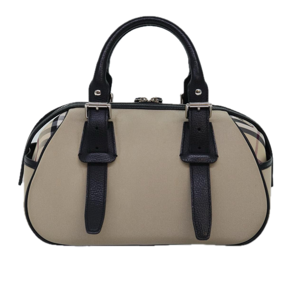 Burberry Nova Check Hand Bag Canvas Beige Auth am6323