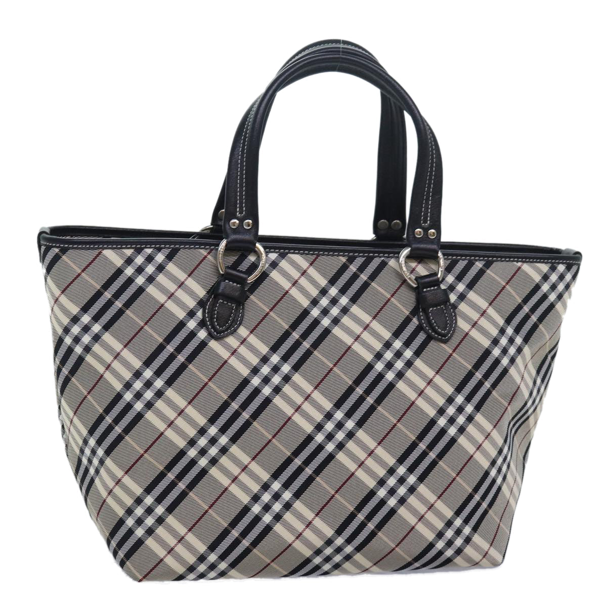 Burberry Nova Check Blue Label Tote Bag Nylon Black Gray Auth am6659