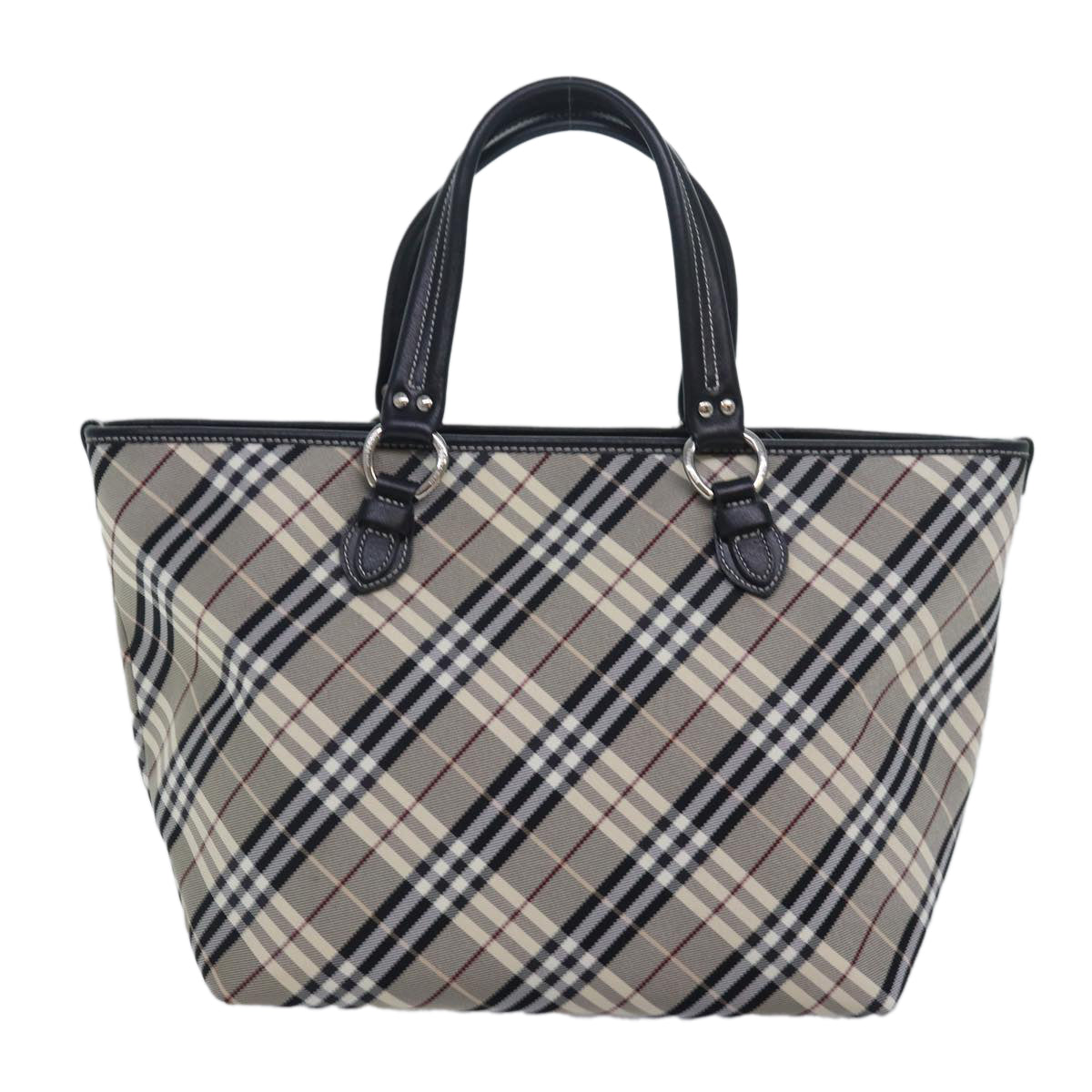 Burberry Nova Check Blue Label Tote Bag Nylon Black Gray Auth am6659
