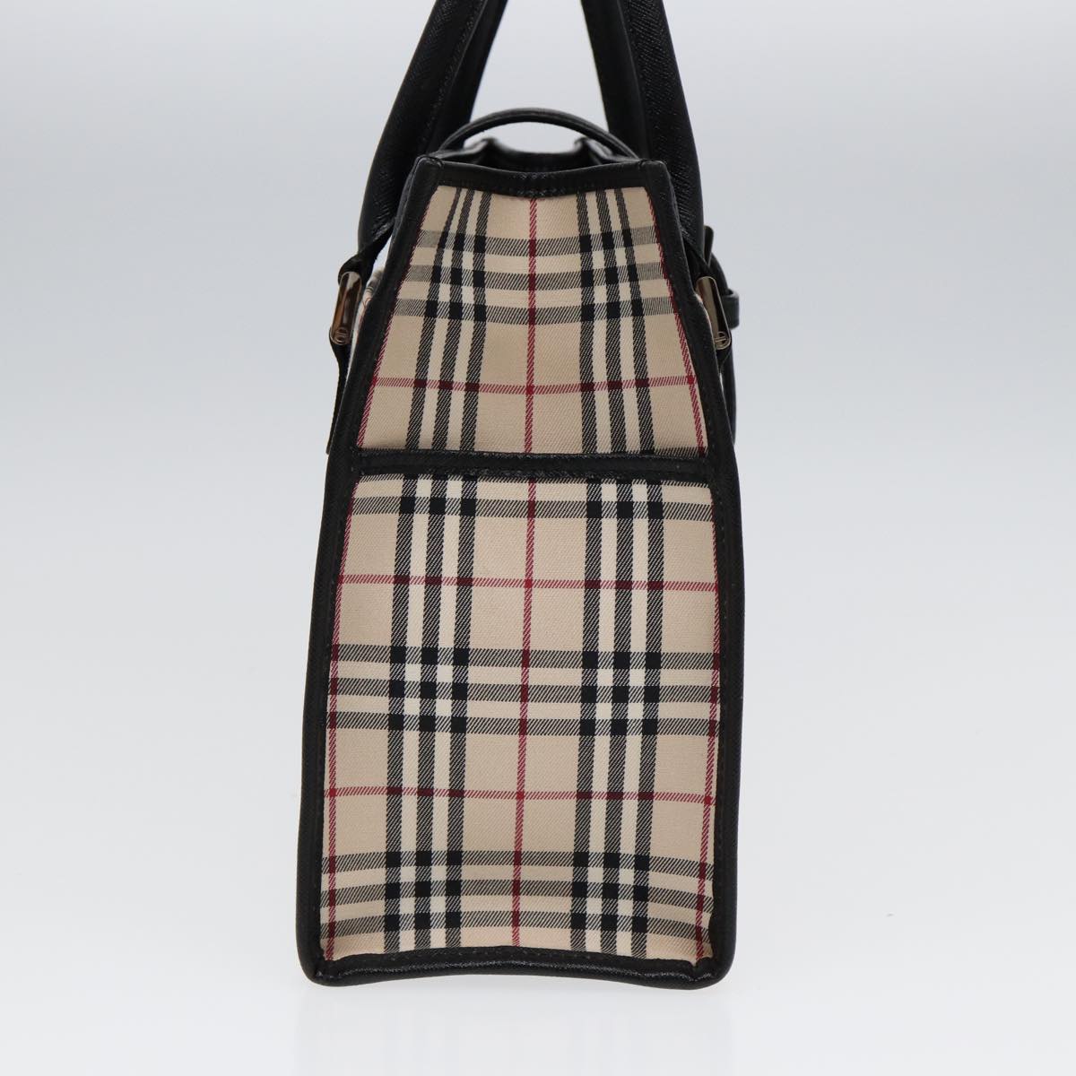 Burberry Nova Check Hand Bag Canvas Beige Black Auth am6710
