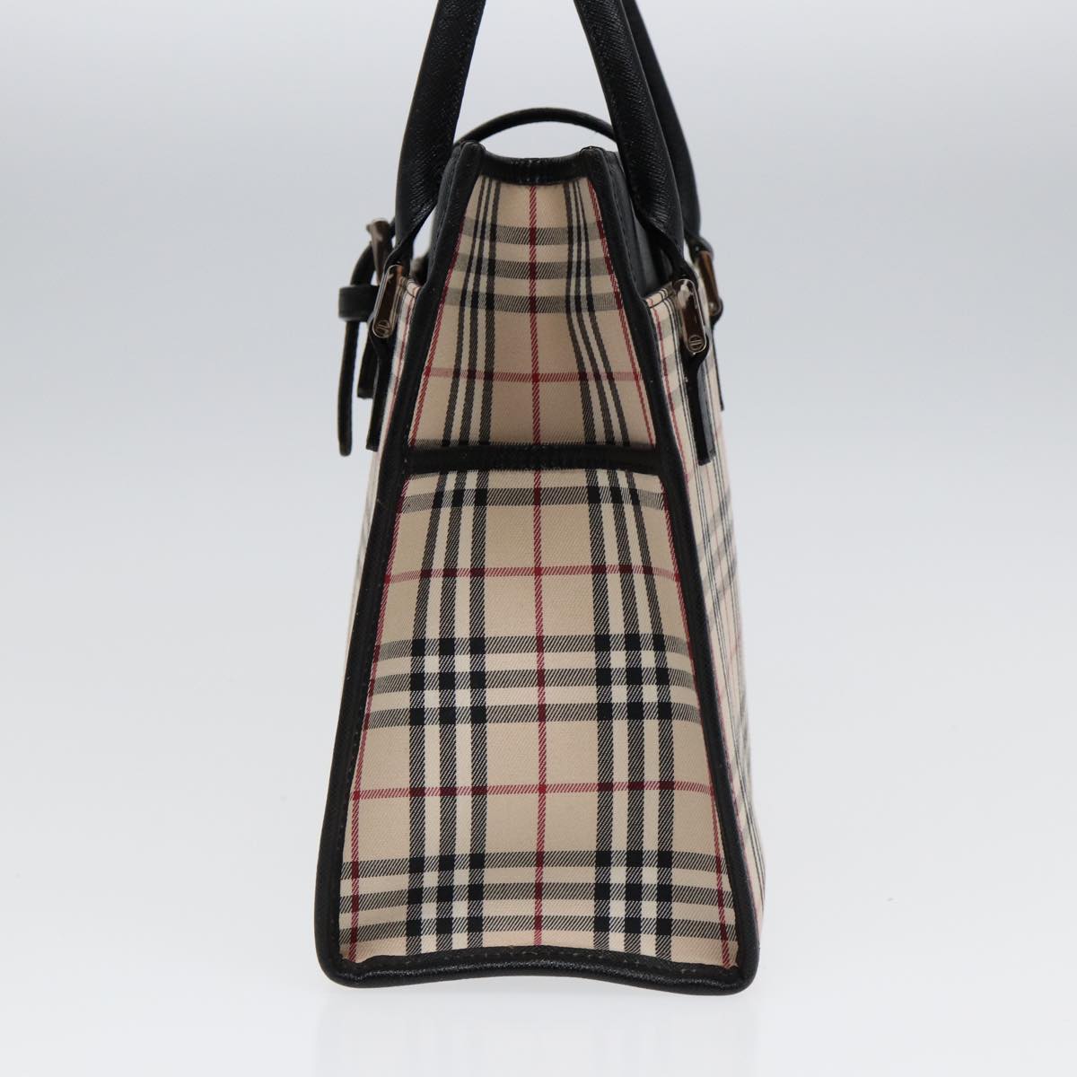 Burberry Nova Check Hand Bag Canvas Beige Black Auth am6710