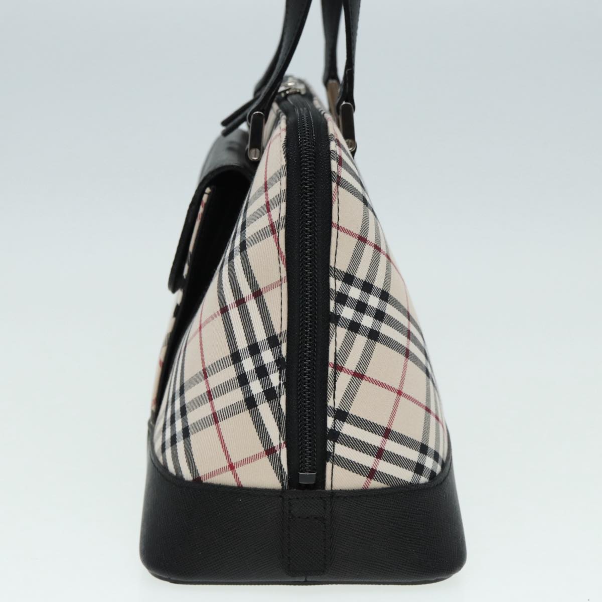 Burberry Nova Check Hand Bag Canvas Leather Beige Black Silver Auth am6793