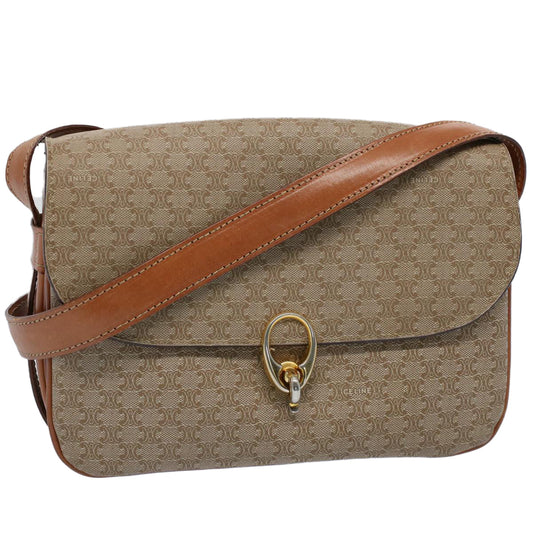 Luxury CELINE Macadam Canvas Shoulder Bag Beige ar10274
