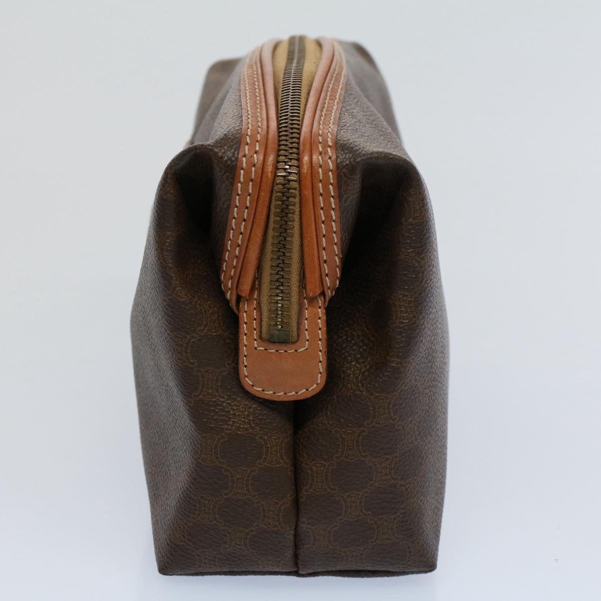 Luxury CELINE Macadam Canvas Pouch PVC Leather Brown ar10296