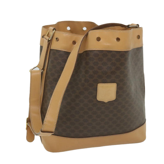 Luxury CELINE Macadam Canvas Shoulder Bag PVC Leather Brown ar10788