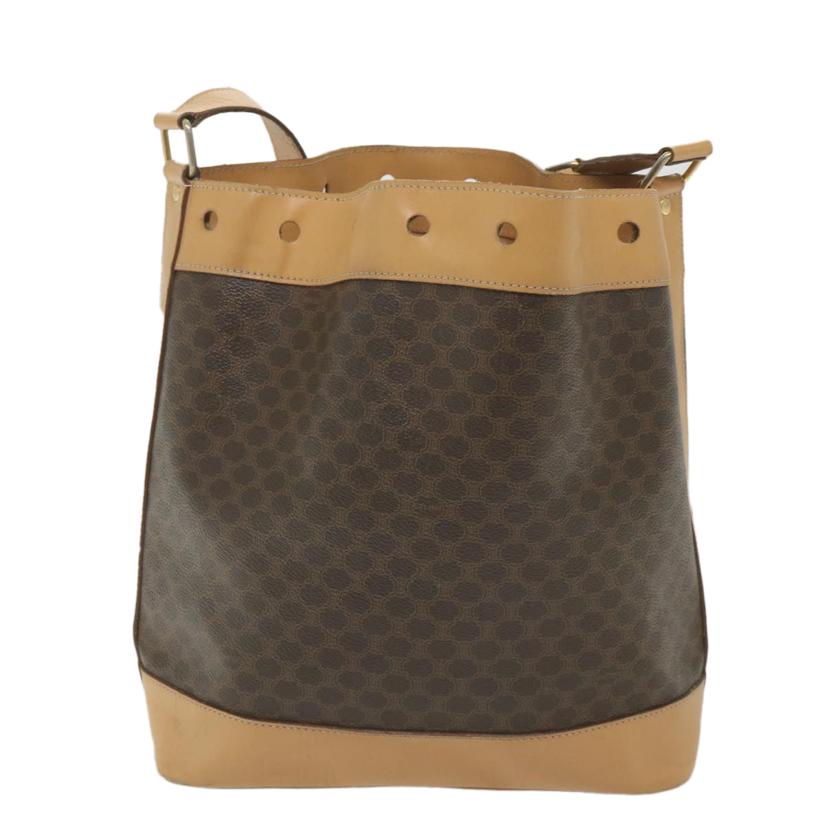 Luxury CELINE Macadam Canvas Shoulder Bag PVC Leather Brown ar10788