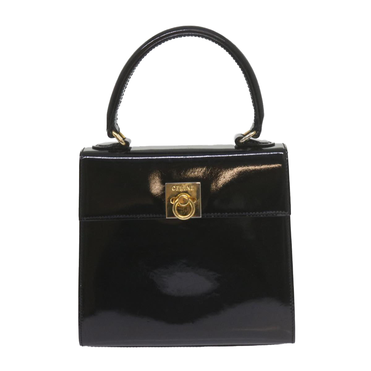 Luxury CELINE Hand Bag Patent leather 2way Black ar10948B