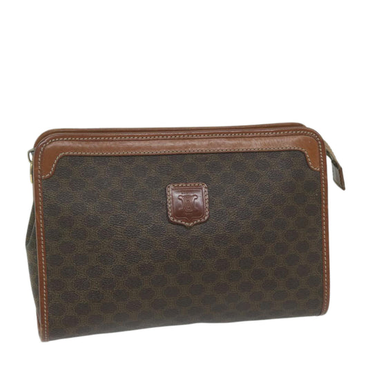 Luxury CELINE Macadam Canvas Clutch Bag PVC Leather Brown ar11021