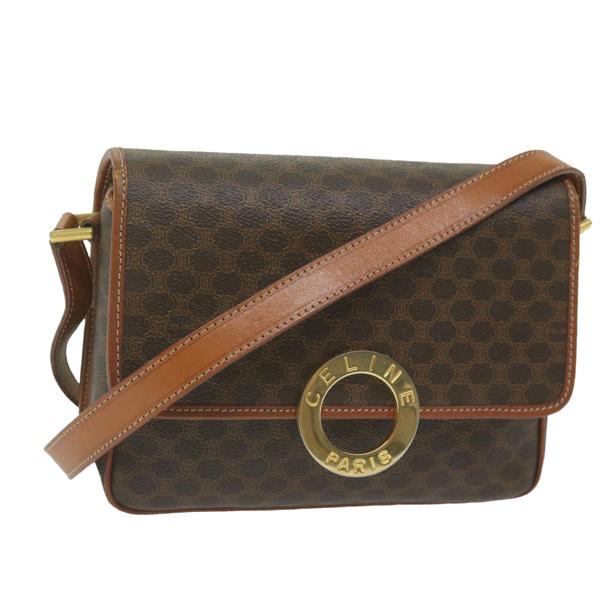 Luxury CELINE Macadam Canvas Shoulder Bag PVC Leather Brown ar11187B