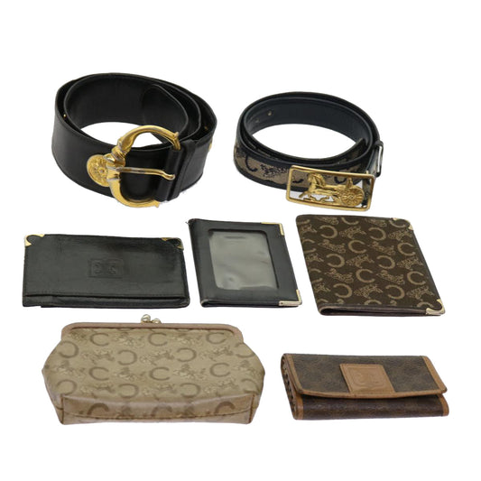Luxury CELINE Macadam Canvas Card Key Case Pouch Belt Leather 7Set Brown ar11266