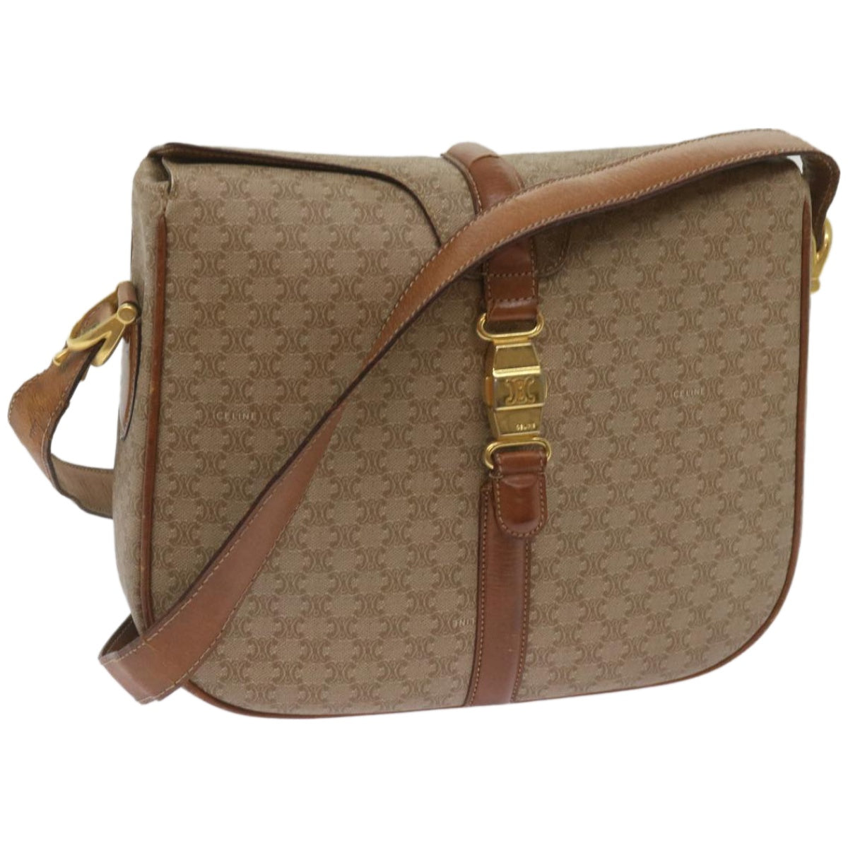 Luxury CELINE Macadam Canvas Shoulder Bag Beige ar11449B